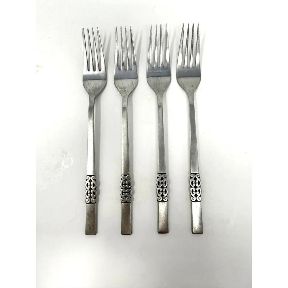 International Stainless Deluxe Danish Scroll Dinner Forks Set of 4 MCM VTG